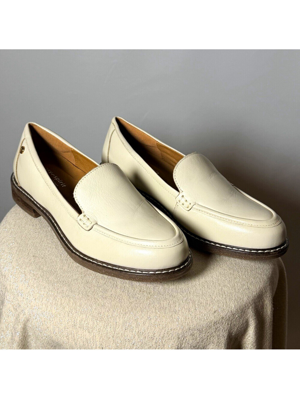 Easy Spirit Flex Technology Women's Beige Leather Slip-On Loafer Wide W US 8